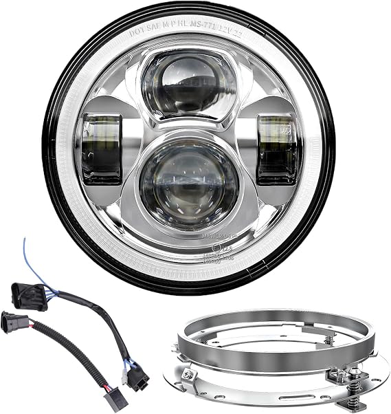 Upgrade 7 Inch Motorcycle LED Headlight w/DRL White Halo DOT Kit Compatible with Harley Davidson Street Glide Road King Special Electra Glide Ultra Classic Fat Boy Heritage Softail - Chrome