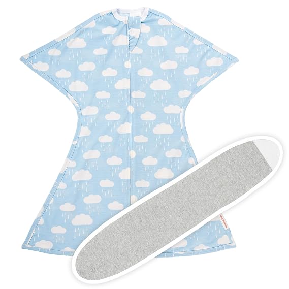 SleepingBaby Zipadee-Zip Transition Swaddle (Spring Showers, Large for 12-24 Months) and Snuggle Strap (Grey, One Size) - Wearable Baby Blanket and Accessory - Polyester, Spandex