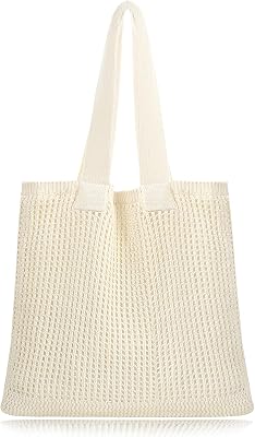 COOKOOKY Beach Bag with added lining Crochet Tote Bag for Women Shoulder Bag Hobo Casual Handbags Shopping Work Bag