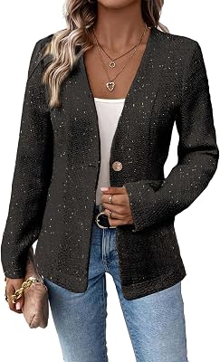 Mina Self Long Tweed Blazer Jacket for Women 2024 Fall Winter Warm Cardigan Open Front Slim Fitted Fashion Casual Work Suit