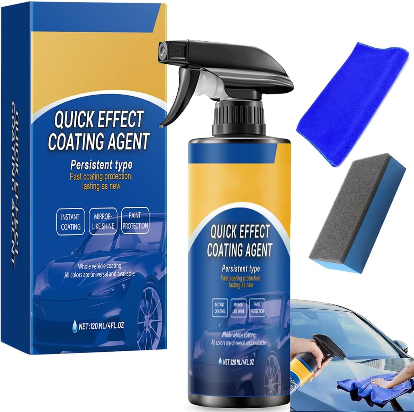3 in 1 Car Polish, Ceramic Coating Car, Car Wax Polish, Advanced Car Quick-Acting Coating Agent, Rapid Ceramic Spray, with Towel Sponge, for Superior Paintwork Protection High-Gloss Finish (1)