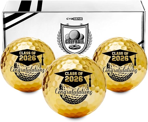Graduation Gifts for Class of 2026, Graduate Printed Theme Golf Ball Set of 3 Balls, Idea Graduation Gifts for Golf Lovers - Gold
