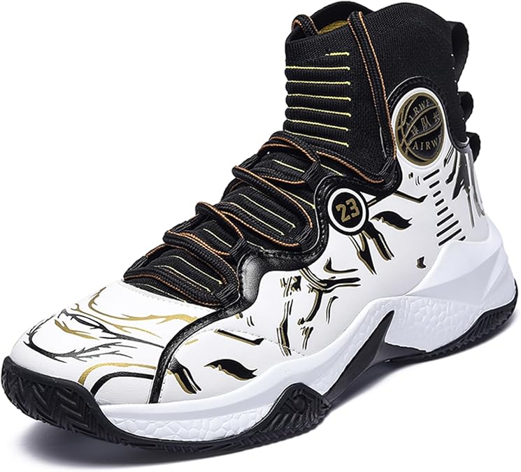 Men's High-Top Non-Slip Shock-Absorbing Basketball Shoes with Leather Laces and Breathable Casual Sports Shoes Suitable for Outdoor Sports, Running and Volleyball
