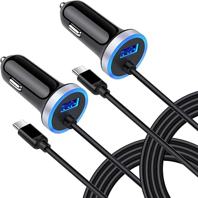 Fast Car Charger for Samsung Galaxy S25 Ultra S25 S25 S24 Ultra S24 FE S23 S22 S21 S20 A16 A15 5g A14 A35 A55 A54 A11 A21 A10E A51, USB C Car Charger Adapter with 3ft Type C Fast Charger Cable 2-Pack