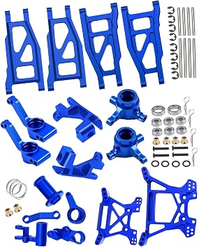 Upgrades Part for 1/10 Rustler 4x4 BL-2S(#67164-4),Alloy Front Rear Suspension Arm,Steering Blocks,Caster Block,Rear Stub Axle Carriers,Steering Block,Shock Tower Set,Navy Blue
