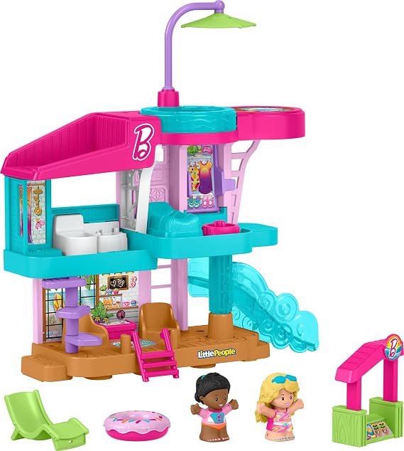 Fisher-Price Little People Barbie Beach House Playset | 2 Figures & 5 Accessories, 3 Floors of Play, Toddlers & Preschool Kids Ages 18+ Months