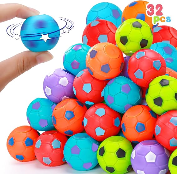 Thremhoo 32PCS Fidget Spinner Soccer Balls Party Favors for Kids 4-8 8-12 | Goodie Treat Bag Stuffers Classroom Treasure Toys Carnival Prize Bulk Pinata Filler Birthday Trinket Back to School Gifts