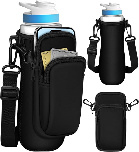 Water Bottle Sleeve with Pouch for Cirkul 22 oz - Crossbody Shoulder Strap Detachable Phone Purse with Bottles Cover Holder Carrier Bag