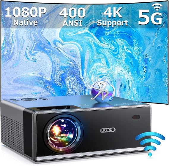 400 ANSI High BrightnessFUDONI WiFi Bluetooth Projector, Native 1080P | Max 300" Large Display, Indoor & Outdoor Home Theater, 4K Supported, Compatible with HDMI, USB, Phone, Laptop, TV Stick