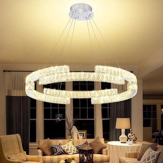 Modern32 in Crystal Ring Chandeliers for Living Room Dinning Room DIY Crystal Ring Pendant Light Dimmable 3000k-6000k
