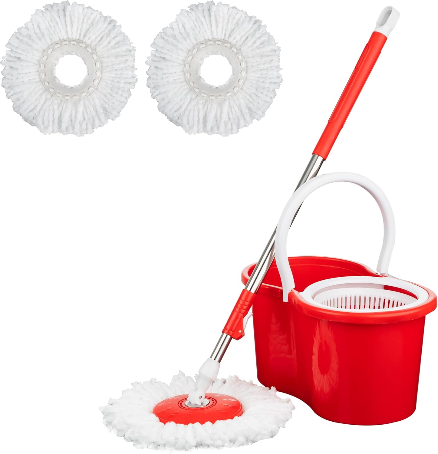 Crystals Microfiber Mop and Bucket Set, Spin Mop for Cleaning Floors with 2 Mop Heads, 1 x Mop Handle, 1 x Spin Bucket Red