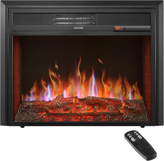 28" Electric Fireplace Inserts Heater - Recessed Fire Places Electric Fireplace Insert with Remote Control, 8H Timer, 6 Brightness Settings, 750 | 1500W, (28" W x 22" H) Black