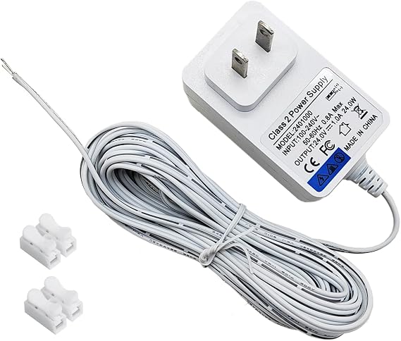 DC 24 Volt Doorbell Transformer 110V/120V AC to DC 24V Adapter Fit for Honeywell Nest,Ring/Wyze Video Doorbell,C Wire Adapter, 24V LED Strip Lig, with CH-2 Quick Wiring Terminal,19.6FT