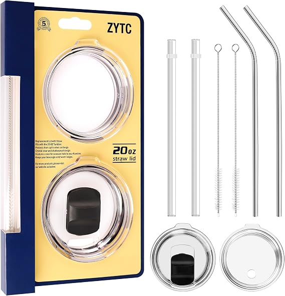 8 Piece Set for Yeti Straw 10 oz/20 oz,No Leak Sliding Closure 100% Spill Proof Straw Lid and Fits Yeti Rambler Tumbler,Ozark Trail Cup Or More Brand Stainless Steel Mugs | Spill Proof, Tritan meterial, For Yeti Rambler,20 oz Tumbler, 10 oz Mug, 10 oz Lowball, Includes Straws and Brushes