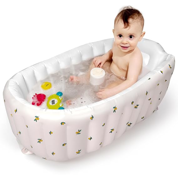 MINK Inflatable Baby Bathtub for Toddlers and Kids - Self-Inflating Design, No Pump Needed, Press Center to Inflate - Portable Collapsible Travel Baby Tub for Newborns to 36 Months(Olive Bath)