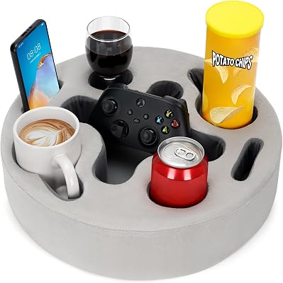 Couch Cup Holder-Sofa Cup Holder Pillow | Couch Caddy Buddy | Drinks Cupholder Tray Organizer for Bed, Rv, Tv, Car, Man Cave, Boat, Remote, Snacks| Gift for Couch Potato,Newborns Partent SilverGrey