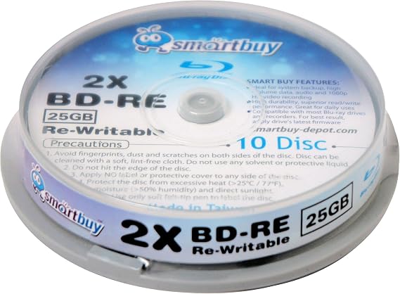 20 Pack Smartbuy 2X 25GB Blue Blu-ray BD-RE Rewritable Branded Logo Blank Bluray Disc
