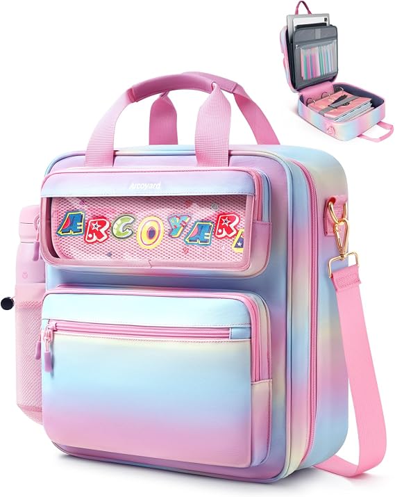 Zipper Binder 3 Ring with Ita Window, 3 Inch Binder with Zipper D-Ring Fits 14 in Laptop, 3-in-1 Shoulder/Backpack/Handle 600 Sheets Capacity for School & Office Pink Blue