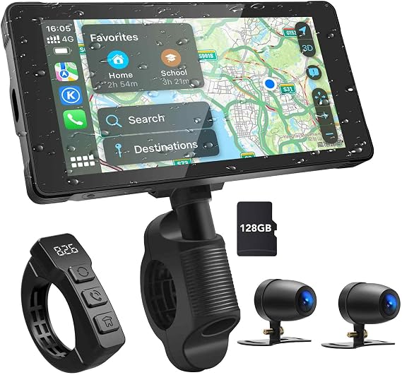 LBW Premium Motorcycle Dash Cam DVR: Wireless Motorcycle Carplay & Android Auto, TPMS, 1080P HD Dash Cam Front and Rear, 5.5" Touch Screen, Bluetooth, Waterproof, 128GB TF Card, Siri & Google Voice