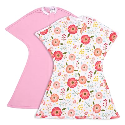 SleepingBaby Zipadee-Zip Transition Swaddle - Cozy Baby Swaddle Blanket with Zipper Convenience - Roomy Wearable Blanket for Easy Diaper Changes - Pink Poppy, Large 12-24 Month - 2 Pack