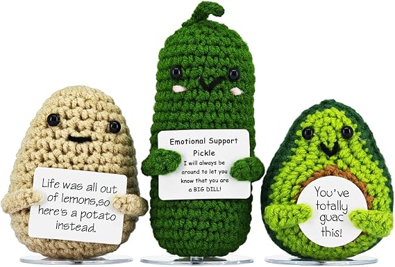3 Pcs Emotional Support Pickle Potato Avocado Crochet Set | Handmade Positive Dolls for Lovers, Cute Pocket Hug Collectible Present for Birthday and Thanksgiving