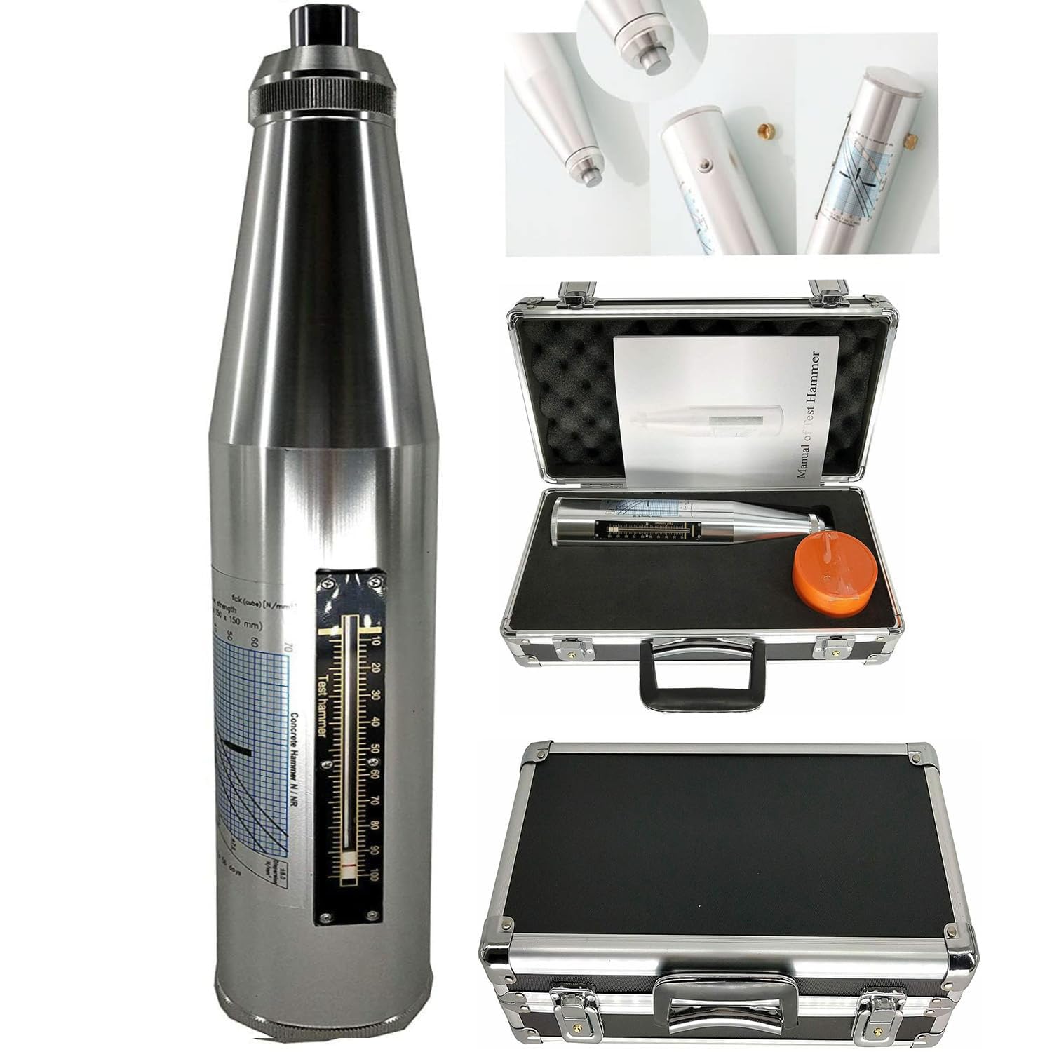 Resiliometer Handheld Concrete Rebound Test Rebound Hammer for Concrete Strength with GBT9138 ASTM Standard Test Range 10 to 60Mpa 2.207J Impact Energy 75mm Rebound Hammer Stroke