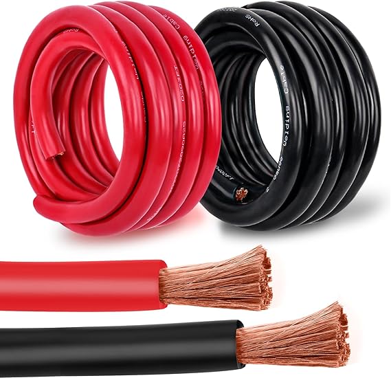 1/0 Gauge Battery Cable Copper Wire, 3FT Red+3FT Black 1/0 AWG Welding Cable Standard USA OFC Wire for Automotive, Battery, Solar, Marine and Generator