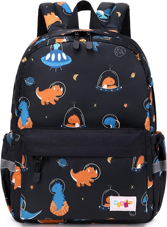 Lanola Cute Lightweight Water Resistant Children Bag Kids Backpack Girls and Boys Classic School Backpack Preschool Outing Cartoon pattern Bookbag - Black Dinosaur