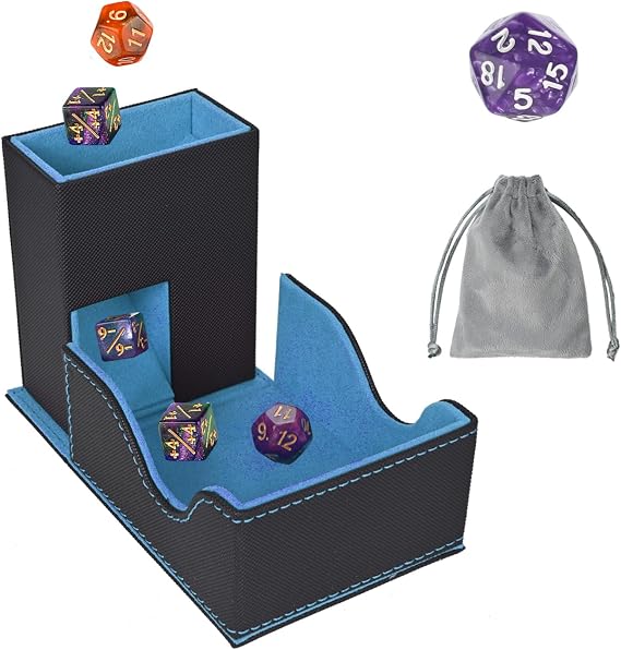 Dice Tower and Tray,Foldable Portable Dice Rolling Tower,Dice Roller Accessory for Dungeons and Dragons,Classic Board Games,RPG Games, and Tabletop Games Black/Blue
