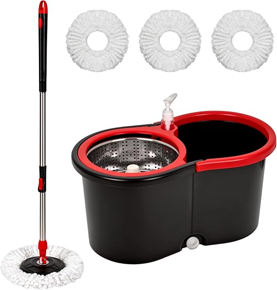 Aspect Spin Mop And Bucket Set, 13 Liter Turbo Wringer Bucket with Anti-Splash Design, Microfiber Spinning Mop for Hard Floor Cleaning 360° Rotating Mop with Easy Wringer (1 Bucket + 3 Mop Heads)