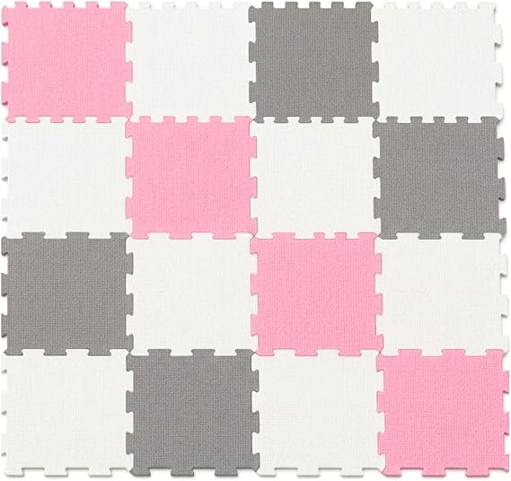Kids Play Room Mat Newborn Crash Floor Matting Interlocking Soft Foam Puzzle Girl Birthday Xmas Gift (16pc (4 Pink+4 Grey+8 White), Pink)