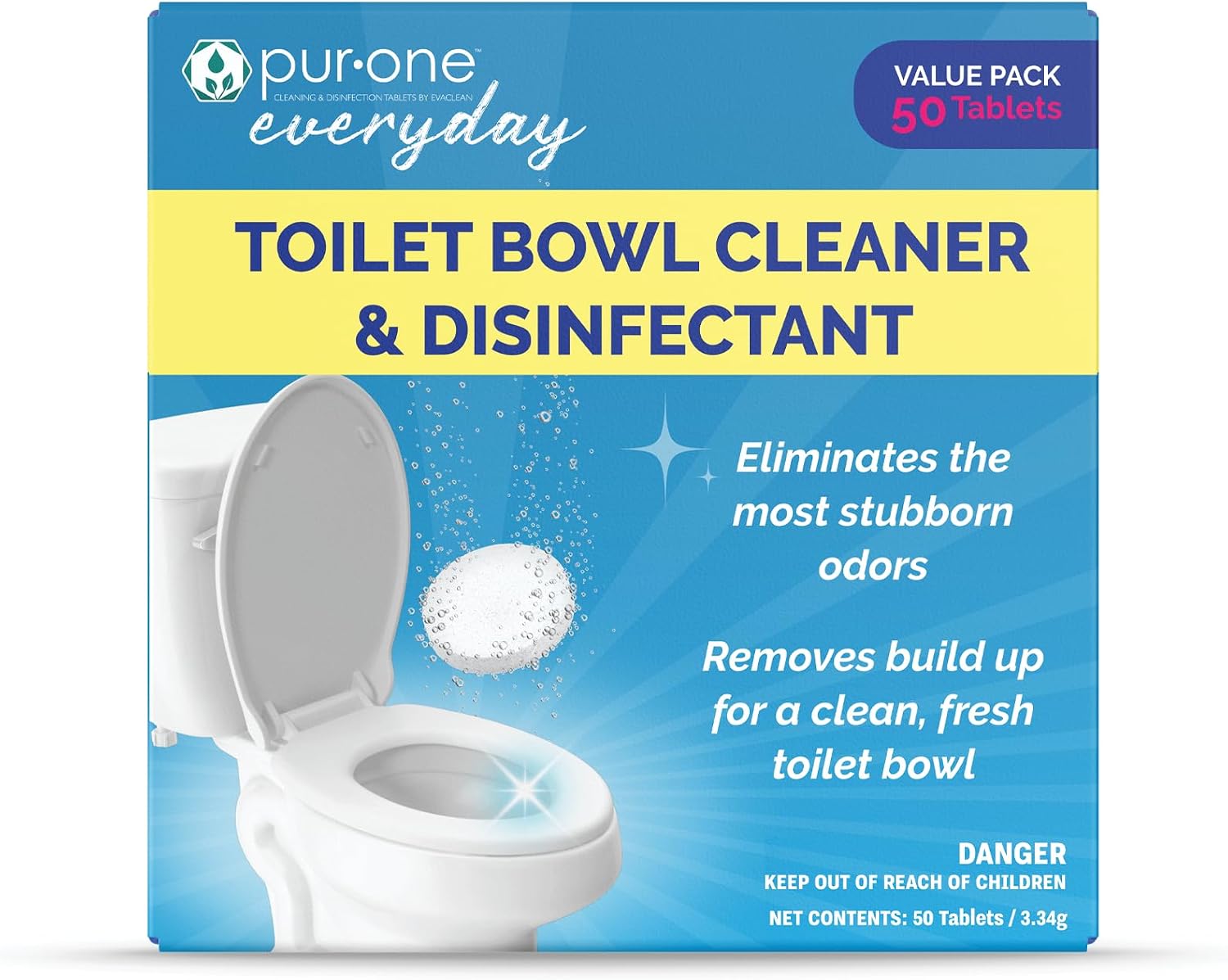 Toilet Bowl Cleaner Tablets - Easy Toilet Drop Ins Tabs, Effortless Disinfection & Cleaning, Prevents Stain Buildup, Leaves Toilet Bowl Sanitary, Freshens & Deodorizes, 50 Tablets