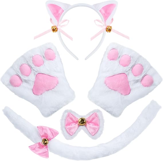 Spooktacular Creations 5 Pc Kitty Cat Halloween Costume Accessory Set with Headband for Aldult Kids for Dress Up Party