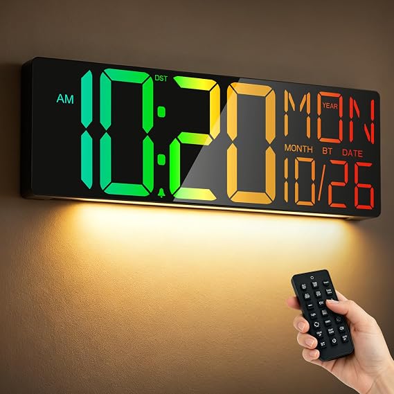 Maxstar 18" Large Digital Wall Clock with Remote Control,Temperature/Date Display,Countdown Timer,12/24H Format, Clear Digits for Easy Viewing,Suitable for Living Room,Kitchen,Bedroom,Office (Black)