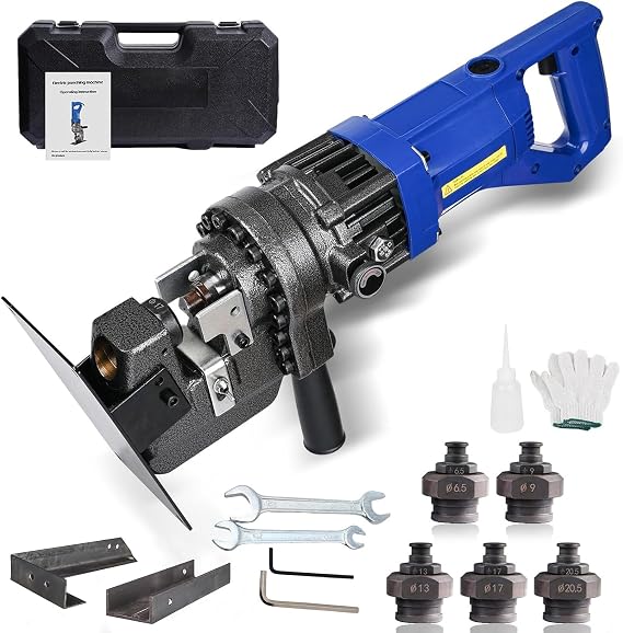 Electric Metal Hole Puncher for Sheet Metal, 1300W Hydraulic Punching Machine with 5 Dies, Heavy Duty Metal Punch Tool for Angle Steel & Channel Steel
