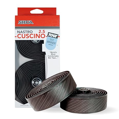 SILCA Nastro Cuscino Extra Thick Bike Handlebar Tape - Black, 2.5mm | Bicycle bar tape includes aluminum end plugs & installation kit, Tour Magazine test winner, durable and vibration-damping