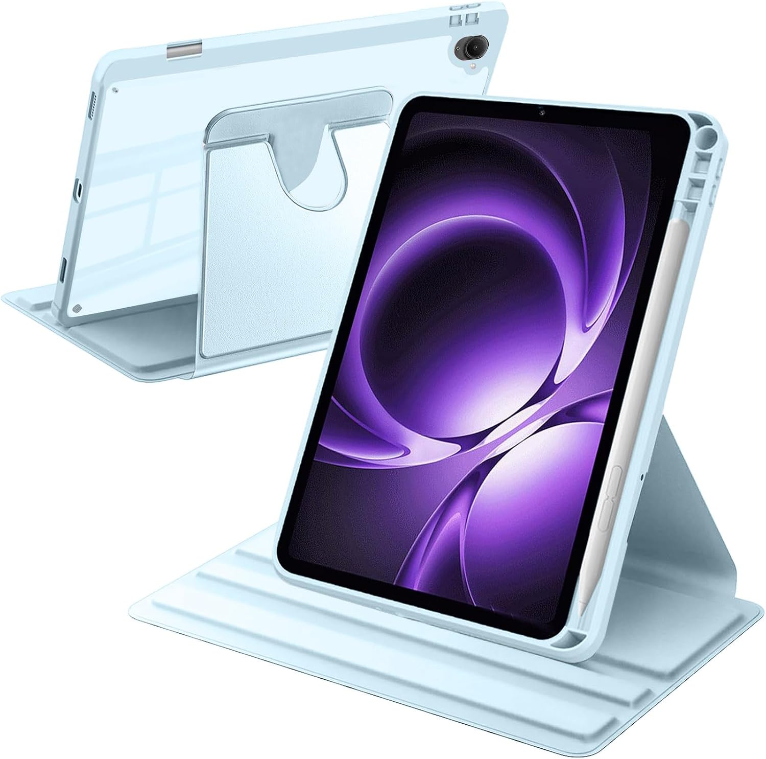 回転 ケース 対応 Xiaomi Redmi K Pad 8.8 インチ 2025 ペン収納 360°回転スタンド 耐衝撃カ 透明バックカバー 自動ウェイク/スリープ スカイブルー
