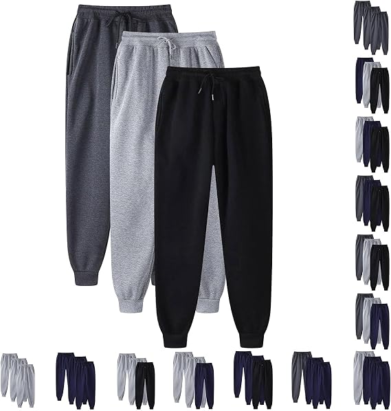 3 Pack Mens Athletic Sweatpants with Pockets,Workout Gym Joggers Pants for Men Running Jogging Pants