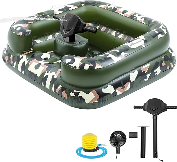 Motorized Pool Float for Adult, Motorcycle Inflatable Pool Lounger Chair River Tube Floating with Pusher Handles Cup Holder and Pump Waterproof for Party Beach Lake Outdoor