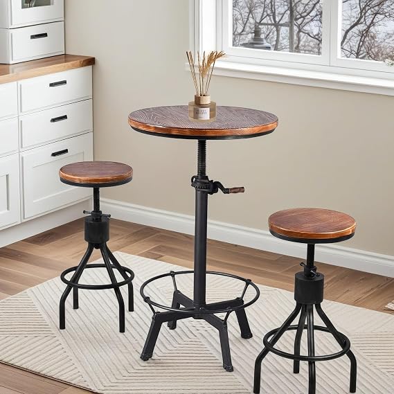 Industrial Bar Table with Stools Vintage 3 Pieces Dining Table Set for Home Kitchen High Bar Top Coffee Table with Chairs Pub Table Set for Parties