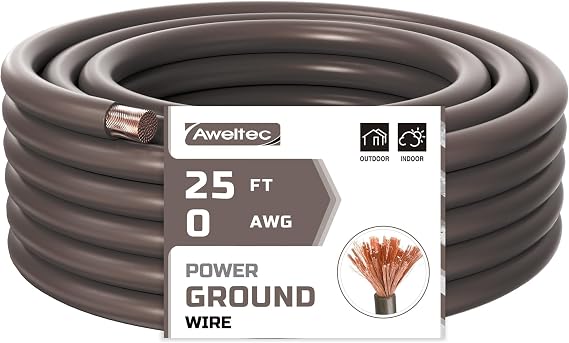 0 Gauge Wire, 25 Feet Black Power Ground Cable, Primary Automotive Wires, Copper Clad Aluminum for Battery Cable, Car Audio, Amp Wiring, Generator, Automotive, RV