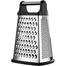 Professional Cheese Grater - Stainless Steel, 4 Sides - Ideal for Parmesan Cheese, Vegetables, Ginger - Dishwasher Safe - Black