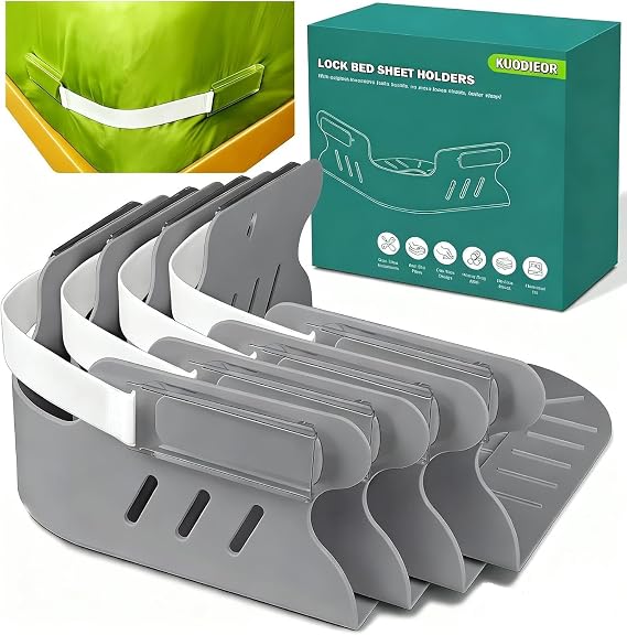 Bed Sheet Holders for Corners, Heavy Duty Fitted Sheet Holder with Lock Fastener Straps &Anti-Slip Pads Keep Sheets Firm&Tight, No More Loose Sheets, Easy Installation for Any Mattress Sizes(Set of 4)