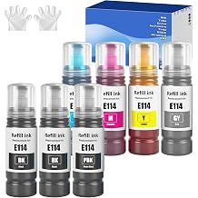 7 Color 114 Ink Compatible with Epson 114 Ink Cartridges Bottle Multipack for EP ET-8500 ET-8550 Ink Tank Printer (6 Pack, 2 Black/Photo Black/Cyan/Magenta/Yellow/Grey)