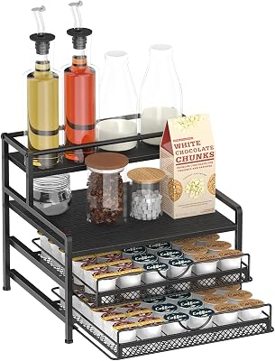 Coffee Bar Organizer, Coffee Pod Organizer,3 Tier Coffee Syrup Rack Organizer,72 K Cup Storage for Counter Storing K Cup,Coffee Syrups, Coffee Makers and Other Coffee Supplies-Black