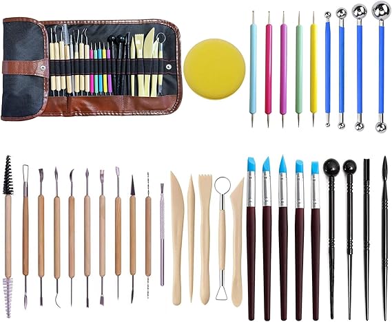 LANGQUN 35pcs Clay Sculpting and Pottery Tools Kit - Air Dry and Polymer Clay Dotting Tools - Ceramic Supplies for Modeling and Shaping - For Kids and Adults