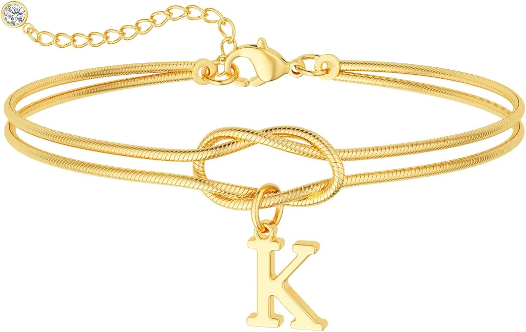DEARMAY 14K Gold Plated Gold Initial Bracelets for Women, Knot Letter Bracelet Trendy A-Z Adjustable Chain Jewelry Non Tarnish Charm Bracelet Personalized Gift for Her