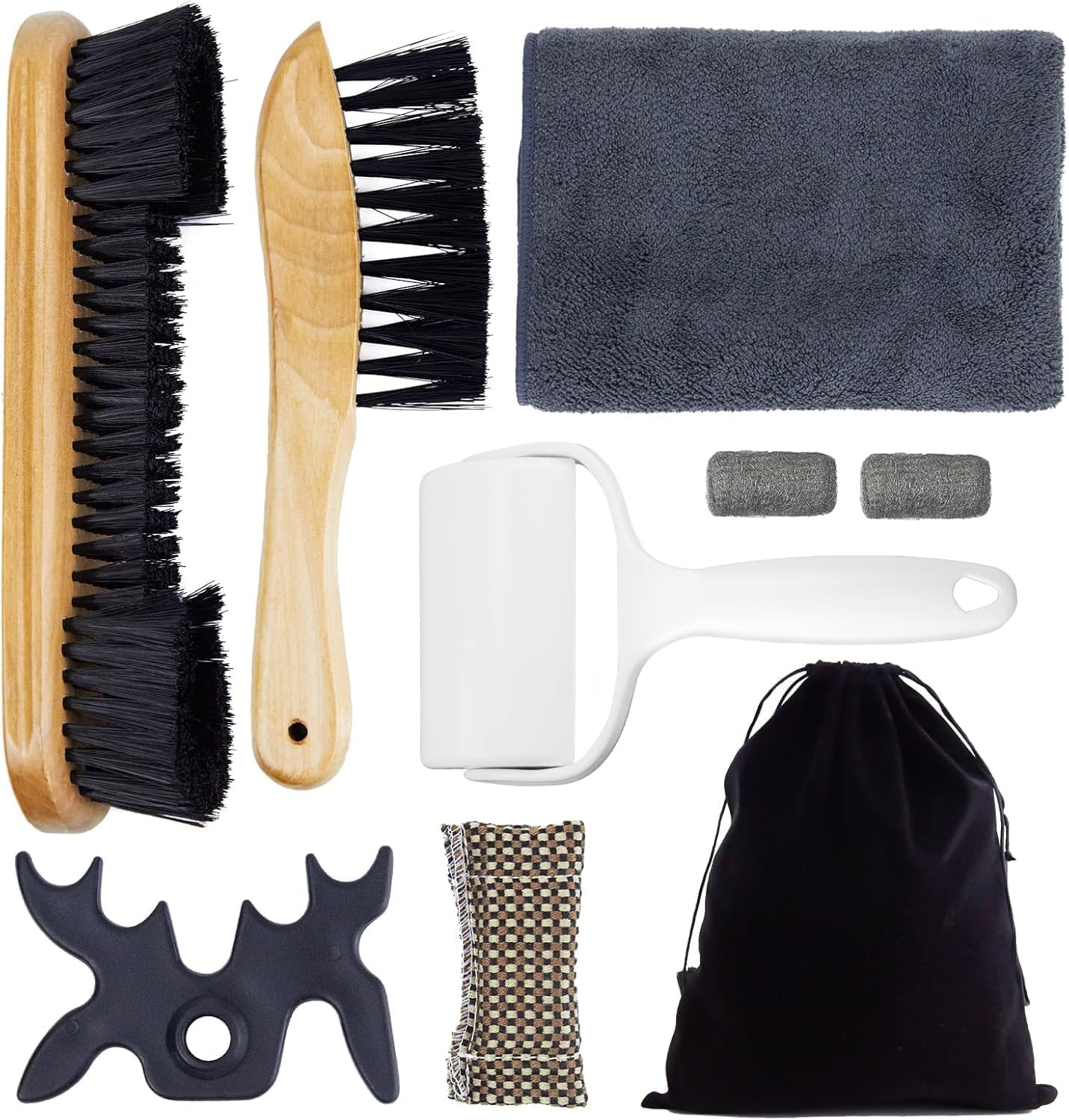 Pool Table Brush Accessories 8 Set,Billiards Cleaning Accessories,with 1 Moosehead Bridge Head,2 Wooden Table Brushes for Felt,1 Sticky Lint Roller,Pool Cue Cloth,Storage Bag and Spare Tools