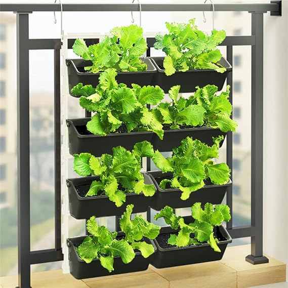 8 Pockets Vertical Garden Wall Planter Holds up to 70 lbs, 4-Tier Wall Hanging Plant Holder Indoor Outdoor Balcony Vertical Raised Flower Bed