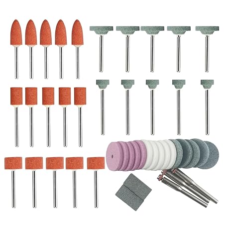 45 Pcs Assorted Shape Grinding Stones - 1/8" Shank Abrasive Mounted Stone Grinding Point Sharpening Bits for Rotary Tools